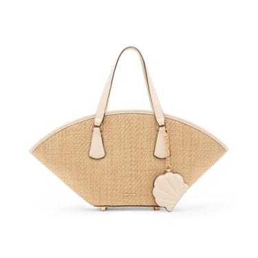 Imagem de Anne Klein Pequena bolsa curvada de palha com espelho de concha, pergaminho, Natural/pergaminho, Small
