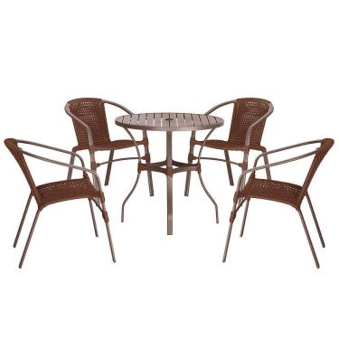 Imagem de 04 Cadeiras Floripa E Mesa Roma 80cm Marrom Trama Original Marrom