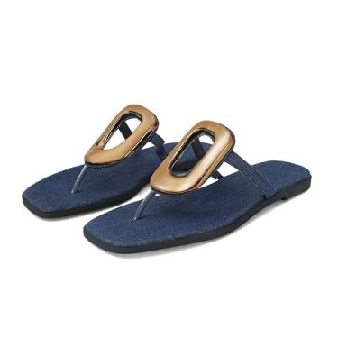 Imagem de Wnshonzy Chinelo feminino sem cadarço, preto, sem cadarço, couro, praia, confortável, bico quadrado aberto, chinelo, feminino, elegante, metal, ferragens, decoração, sapatos de verão, moda casual