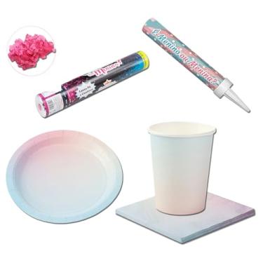 Imagem de Kit Chá Revelação Menino Azul Lança Confete Pó Celebre com Estilo e Alegria! Descartáveis (Rosa)