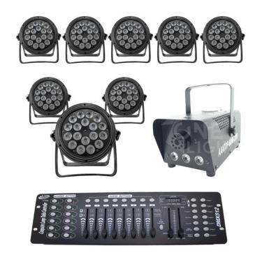 Imagem de Kit 8 Par Led Rgbw + Máquina De Fumaça 600W + Mesa Dmx 512