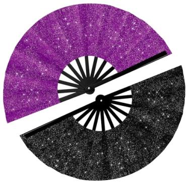 Imagem de Maitys 2 peças de leques grandes de palmas para dança em linha, 33 cm, leque dobrável de rave, tecido de nylon, dobrável para festival de dança em linha, artesanato, decoração de dança para