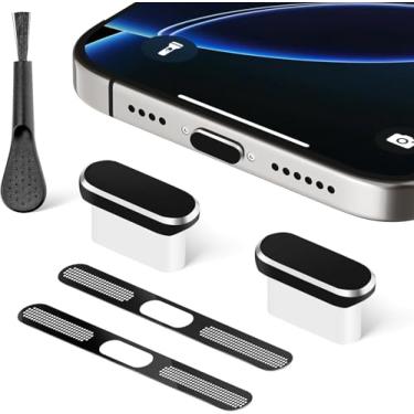 Imagem de Plugue de poeira USB C, capa tipo C com adesivo protetor de capa de alto-falante de metal, capa de porta USB C para iPhone 15/16 Series