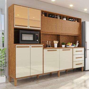 Imagem de Armário de Cozinha 9 Portas 3 Gavetas 100% Mdf Isabella Cinamomo / Off White