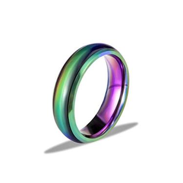 Imagem de Ello Elli Anel de humor atualizado de 6 mm feito com aço inoxidável - cristais multicoloridos arco-íris - pulseira de ajuste confortável - anel retrô nostálgico para mulheres e homens - 4 opções de