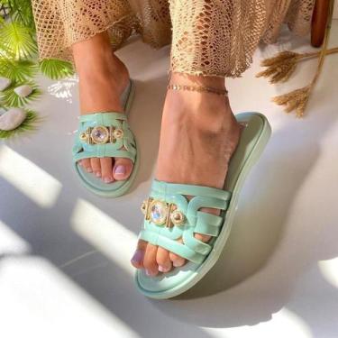 Imagem de Sandalia Feminina Veneza Strass Brilho Rasteirinha Antiderrapante Chin