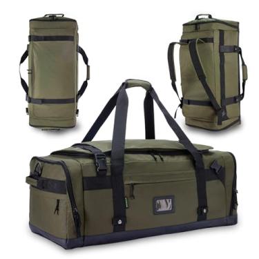 Imagem de Bolsa de viagem grande para homens e mulheres, mochila dobrável para academia, bolsas de lona militares táticas resistentes, extra grande com bolsos para sapatos, impermeável (80L/103L), Verde militar