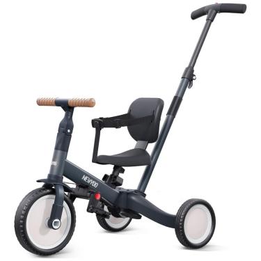 Imagem de Triciclo Infantil 4 em 1 com Alça de Direção dos Pais e Pedais Removíveis para Crianças de 1 a 4 Anos, Newyoo TR007, Cinza Escuro