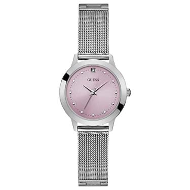 Imagem de GUESS Relógio feminino de quartzo de aço inoxidável, prata, relógio casual, Rosa/prateado, NS, Movimento de quartzo