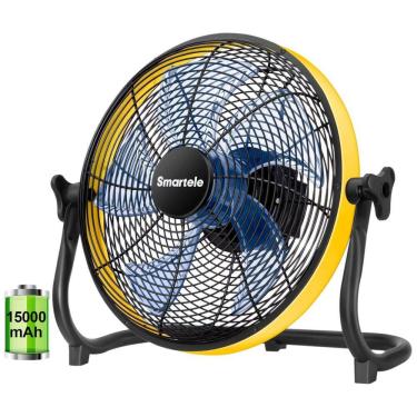Imagem de Ventilador de Piso 40 cm com 3 Velocidades Alimentado por Bateria, 110V, SMARTELE, Amarelo