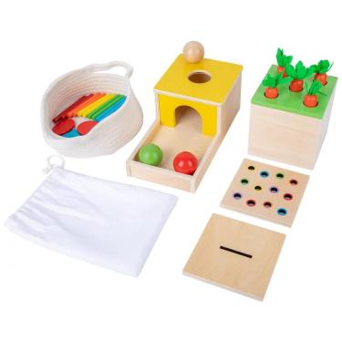 Imagem de Brinquedo Montessori 4 em 1 com kit de Moedas, Jogo de Colheita de Cenoura e Palito de Fósforo, Jogo de Gota Colorido, Adena Montessori