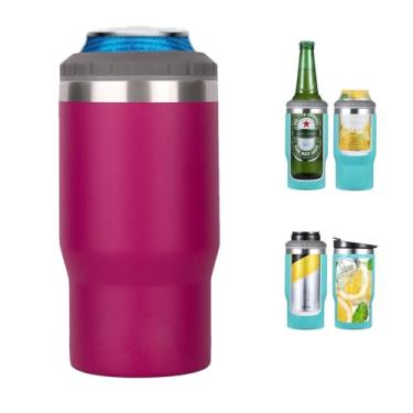 Imagem de Gteller Isolador de lata/garrafa de aço inoxidável 4 em 1, tampas bidirecionais de 400 ml, refrigerador de latas com isolamento SUS, suporte de garrafa de cerveja (vermelho rosa)