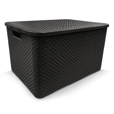 Imagem de Caixa Organizadora Rattan com Tampa 40L Preta – Ideal para Armário, Quarto, Cozinha e Banheiro