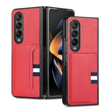 Imagem de Capa protetora fina com compartimento para cartão para Samsung Galaxy Z Fold 5 3 Fold4 Fold5 Fold2 Fold3 Fold 4 2 Acessórios para telefone Capa de couro, vermelha, para Samsung Z Fold 3