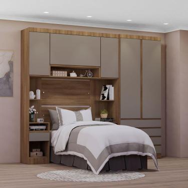 Imagem de Quarto Solteiro Guarda Roupa Mesas De Cabeceira 263cm Veneza Avelã Pf/cinammon Pf