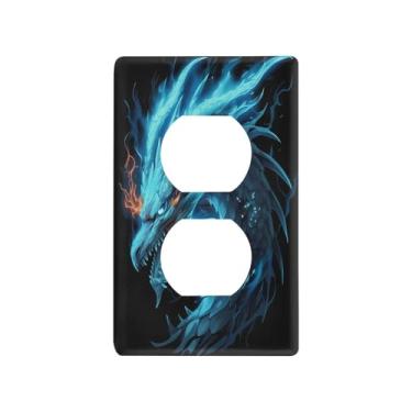 Imagem de Blueangle Placa de parede Dragon Duplex Outlets, tamanho padrão, placas de cobertura de tomada elétrica de 1 gangue para decoração de quarto de escritório em casa, 4,53 x 2,76 polegadas (468)