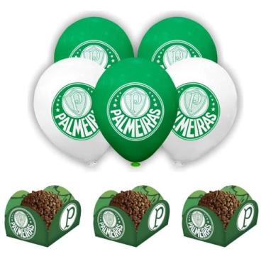 Imagem de Kit Festa Palmeiras Futebol 20 Balões + 40 Forminhas Para Doces Piffer
