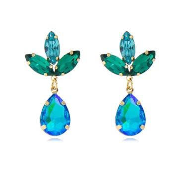 Imagem de DEYOUM Brincos de folha de cristal para mulheres, brincos pendentes de folhas verdes de cristal de strass para formatura, festa de casamento, joias para presente, Medium, Metal, Sem pedra preciosa