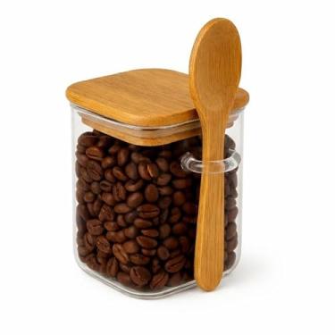 Imagem de Pote de Vidro 300ml com Tampa e Colher de Bambu Hermético Ideal para Café, Açúcar, Temperos, Alimentos e Doces, Organizador de Cozinha
