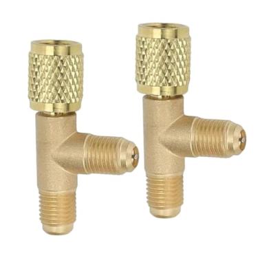 Imagem de TOPINCN Adaptador Em T de Válvula de 1/4 pol., Adaptador Em T de Acoplador Rápido de Latão, Ferramentas de Reparo de Linha de Ar Condicionado para Sistemas de Refrigeração HVAC R22 R12