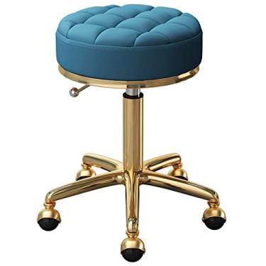 Imagem de Cadeira de rodinhas de assento redondo com 5 garras e rodas de terra de aço metálico dourado - Ajustável 47-64 cm - Ideal para salões de beleza, escritório e bancos de bar