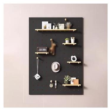 Imagem de Kit organizador de prateleira de madeira preta, painel modular de armazenamento de parede de 60 x 80 cm, solução de exibição versátil para casa e escritório, sistema de placa de furo fácil de instalar