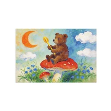 Imagem de Impressão em tela de arte de parede animal - Urso e cogumelo - Pintura de decoração moderna - Imagens para quarto de crianças escritório 20 x 30 cm 8 x 12 polegadas sem moldura