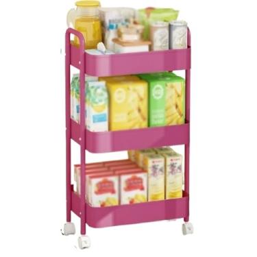 Imagem de Carrinho utilitário móvel de cozinha de 3 camadas, rack organizador de aço carbono impermeável, prateleira de armazenamento multiuso para banheiro, arte e artesanato, cabeceira - 45 x 30 x 78 cm