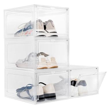 Imagem de Caixa de sapatos, organizador de armazenamento de sapatos transparente com porta magnética, caixas de sapatos de plástico empilháveis para tênis e saltos, organizador de armário de sapatos durável e