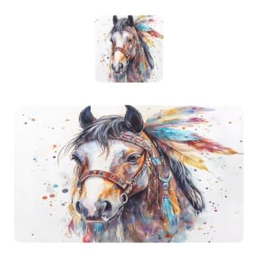 Imagem de Burbuja Jogo americano conjunto de 2, tapetes de mesa de cozinha de PVC para cavalos étnicos antiderrapantes resistentes ao calor à prova d'água para mesa de jantar, laváveis, 30,5 x 45,7 cm