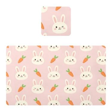Imagem de Burbuja Jogo americano de cenoura coelhinho conjunto de 4 para mesa de jantar, tapetes de mesa de PVC impermeáveis antiderrapantes resistentes ao calor, fácil de limpar, 30 x 45 cm