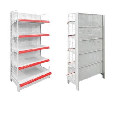 Imagem de Prateleira de gôndola de varejo de 5 prateleiras - Rack de exibição de parede versátil com grade, ideal para supermercados, lojas de conveniência, mercearia, material de escritório e lojas de bebidas