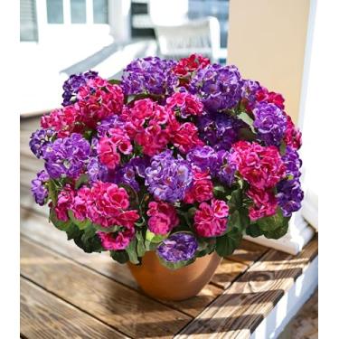 Imagem de Flores artificiais de gerânios falsos para ambientes externos, 6 pacotes de flores de gerânios de seda, plantas falsas realistas, resistentes a UV, flores falsas para plantadores externos, porta da