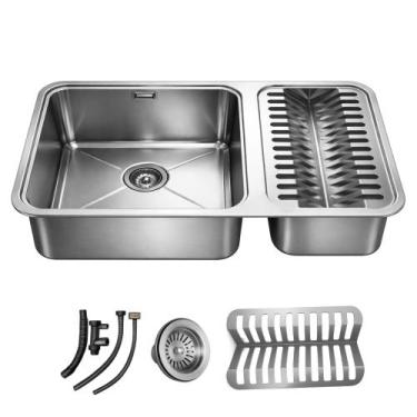 Imagem de Cuba de Cozinha Pia Gourmet 64x40 com Calha Úmida Completa Inox 304 Pr