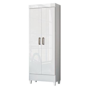 Imagem de Guarda Roupa Solteiro 2 Portas De Correr Com Pés E Espelho Fit Com Armário Multiuso Fit Branco Brilho - Santos Andirá