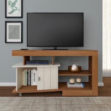 Imagem de Rack para Tv 50 Royal 122cm em MDF MDP com 3 Nichos e 1 Porta Cinamomo Off White Artely