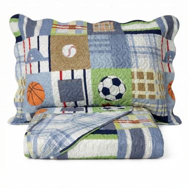 Imagem de Kit Cobre Leito Bouti Kazzavip Solteiro Teen Microfibra 100% Poliéster Estampado Sports Azul Rozac