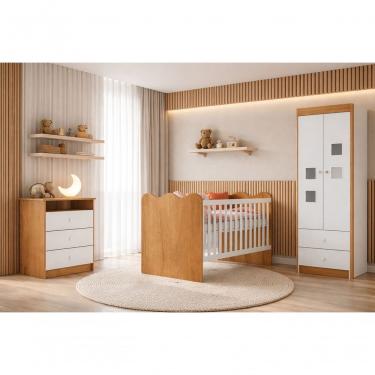 Imagem de Quarto Infantil Completo Algodão com Berço Que Vira Cama Guarda-Roupa 2 Portas 5 Gavetas em MDF Mobibaby