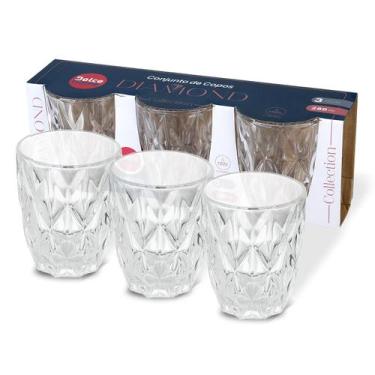 Imagem de Copos Vidro Diamond 280ml Conjunto 3 Peças - Dolce Home