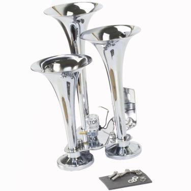 Imagem de Buzina A Ar Para Trem E Navio 3 Cornetas Cromada