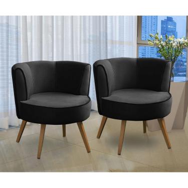 Imagem de Kit 2 Poltronas Para Sala Decorativa Isadora Suede Preto Madelina Decor