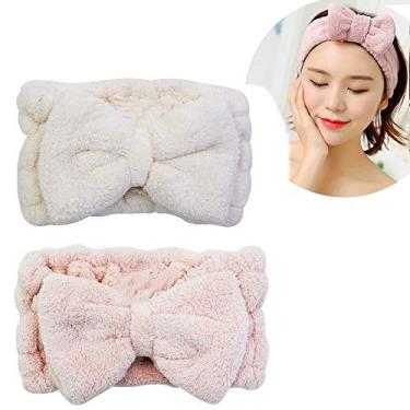 Imagem de Chloven Pacote com 2 bandanas de microfibra para maquiagem facial, laço cosmético, lavagem, spa, ioga, esportes, chuveiro, faixa de cabelo ajustável para meninas e mulheres