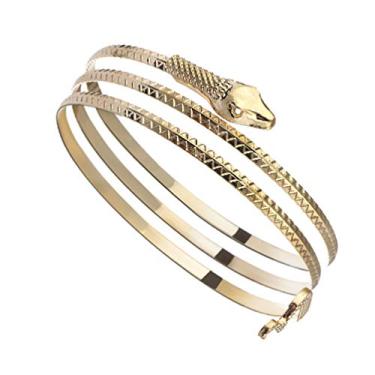 Imagem de Holibanna Bracelete de cobra, bracelete chique, Egito, espiral, cobra, braço, braçadeira aberta, bracelete egípcio espiral, joia para mulheres e meninas, Dourado, 7x7cm