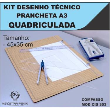 Imagem de Kit Desenho Técnico Prancheta Engenharia Arquitetura A3 Quadriculada E