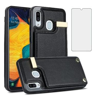 Imagem de Asuwish Capa carteira para Samsung Galaxy A20 A30 com protetor de tela de vidro temperado e bolsa de couro com compartimento para cartão de crédito M10s A 30 20A SM A205G mulheres homens preto