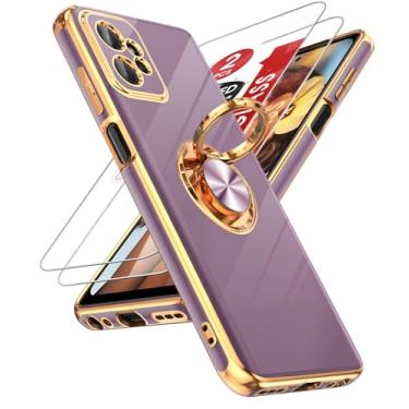 Imagem de LeYi Capa para Moto G Power 5G 2023: com protetor de tela de vidro temperado [2 unidades] Suporte magnético giratório de 360°, suporte magnético com borda de ouro rosa, capa para Motorola G Power 5G