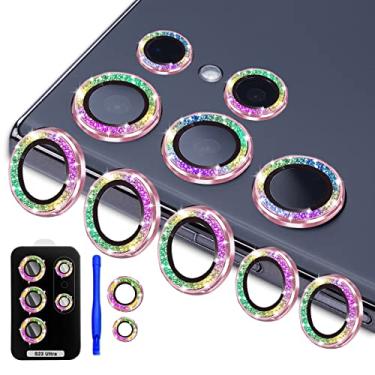 Imagem de TIUYAO [5+2] Protetor de lente de câmera para Samsung Galaxy S23 Ultra, capa de lente de anel de liga de alumínio de vidro temperado com [bandeja de instalação] [ferramenta de remoção] Apto para Galaxy S23 Ultra Pink Glitter Colorido
