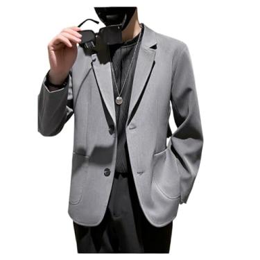 Imagem de Blazer masculino casual, cor sólida, casaco com bolso, casual, solto, com botões, Cinza, XG