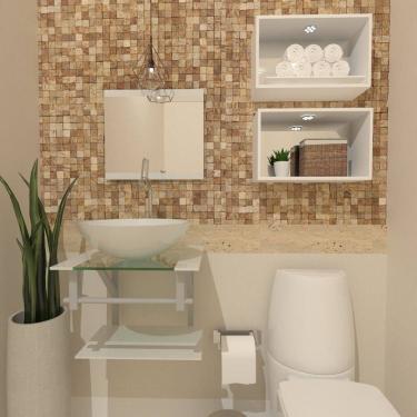 Imagem de Gabinete de Vidro 45cm com Cuba Redonda Branco