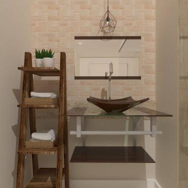 Imagem de Gabinete de Vidro 70cm com Cuba Quadrada Marrom